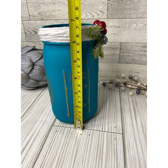 Christmas Glass Jar Ball  /  Turquoise Christmas Glass Jar with Wide Mouth Ball - Picture 10 of 11